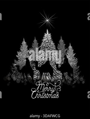Merry Christmas. The Magi ride on camels to the Christmas star. Not AI, vector illustration. Stock Vector