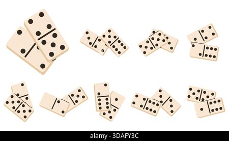 Set of fun domino game pieces arranged in playful compositions. Simple flat shapes create a cheerful game mood perfect for kid themes, creative layout Stock Vector