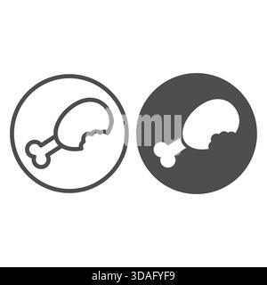 Ceramic plate with fried chicken leg line and solid icon, cooking concept. Vector graphics. Poultry food sign on white background, outline style icon Stock Vector