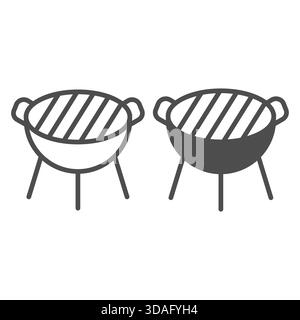 Mesh grill with handles on tripod line and solid icon, cooking concept. Vector graphics. Grill sign on white background, outline style icon for mobile Stock Vector