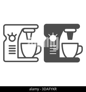 Coffee machine with tumbler and ceramic cup line and solid icon, drink concept. Vector graphics. Electric machine sign on white background, outline st Stock Vector