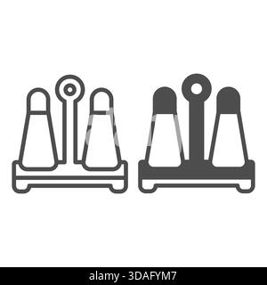 Flasks with pepper and salt line and solid icon, cooking concept. Vector graphics. Seasonings sign on white background, outline style icon for mobile Stock Vector