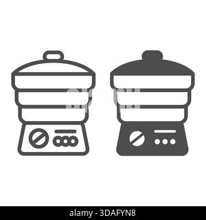Three section electric steamer with buttons line and solid icon, cooking concept. Vector graphics. Steamer sign on white background, outline style ico Stock Vector