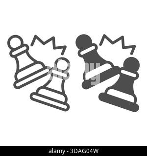 Chess battle line and solid icon, chess game concept. Vector graphics. Battle between two pawns sign on white background, outline style icon for mobil Stock Vector