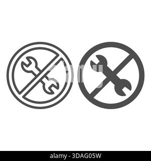 Double ended wrench ban line and solid icon, repair concept. Vector graphics. Forbidden, prohibited item sign on white background, outline style icon Stock Vector