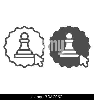 Sticker with chess pawn and mouse pointer line and solid icon, game concept. Vector graphics. Gaming sign on white background, outline style icon for Stock Vector
