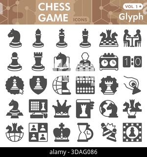Chess game symbols collection or sketches, gambling theme with glyph style signs for web and app. Vector graphics isolated on white background Stock Vector
