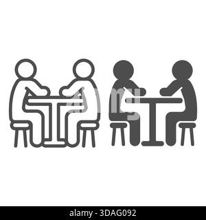 Two people line and solid icon, game concept. Vector graphics. Players on chairs at table sign on white background, outline style icon for mobile or w Stock Vector