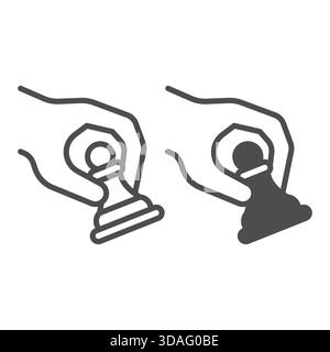 Chess move, pawn line and solid icon, chess game concept. Vector graphics. Pawn in hand sign on white background, outline style icon for mobile or web Stock Vector