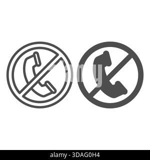 Telephone handset ban line and solid icon, communication concept. Vector graphics. Forbidden, prohibited item sign on white background, outline style Stock Vector