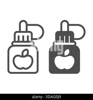 Jar of apple line and solid icon, vaping concept. Vector graphics. Filling liquid sign on white background, outline style icon for mobile or web desig Stock Vector