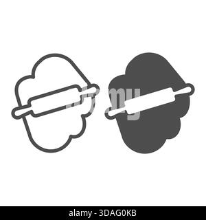 Rolling out flour dough line and solid icon, cooking food concept. Vector graphics. Wooden roller sign on white background, outline style icon for mob Stock Vector