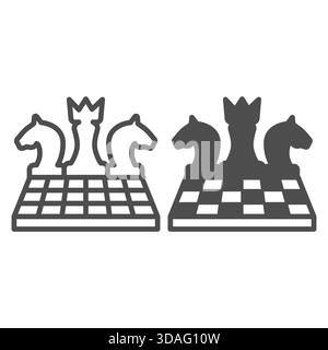 Chess on chessboard line and solid icon, game concept. Vector graphics. Playing field sign on white background, outline style icon for mobile or web d Stock Vector