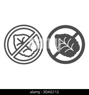 Tobacco leaf ban line and solid icon, harm of smoking concept. Vector graphics. Prohibited item sign on white background, outline style icon for mobil Stock Vector