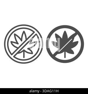 Illegal marijuana ban line and solid icon, dangers of smoking concept. Vector graphics. Prohibited item sign on white background, outline style icon f Stock Vector