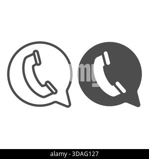 Dialog box bubble with telephone line and solid icon, cyber monday concept. Vector graphics. Telephone receiver on window, popup sign on white backgro Stock Vector