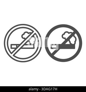 Cigarette ban line and solid icon, harm of tobacco smoking concept. Vector graphics. Prohibited item sign on white background, outline style icon for Stock Vector