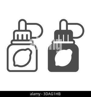 Jar with lemon line and solid icon, vaping concept. Vector graphics. Liquid filling sign on white background, outline style icon for mobile or web des Stock Vector