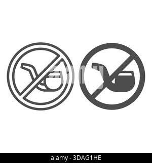 Mouthpiece ban line and solid icon, harm of smoking concept. Vector graphics. Prohibited item sign on white background, outline style icon for mobile Stock Vector