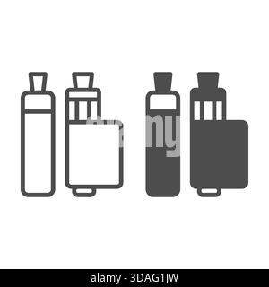 Two vape devices line and solid icon, vaping concept. Vector graphics. Pen and regular vape sign on white background, outline style icon for mobile or Stock Vector