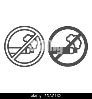 Vaping device ban line and solid icon, dangers of smoking concept. Vector graphics. Prohibited item sign on white background, outline style icon for m Stock Vector