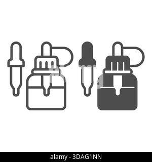 Jar with pipette line and solid icon, vaping concept. Vector graphics. Liquid filler sign on white background, outline style icon for mobile or web de Stock Vector