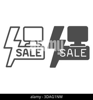 Lightning bolt with text and monitor line and solid icon, cyber monday concept. Vector graphics. Displays big sale, poster sign on white background, o Stock Vector