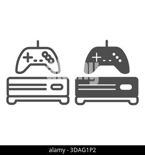 Gaming console and joystick line and solid icon, cyber monday concept. Vector graphics. Device for gamers, technology sign on white background, outlin Stock Vector
