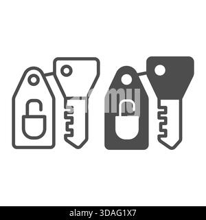 Lock key with label line and solid icon, security concept. Vector graphics. Key sign on white background, outline style icon for mobile or web design Stock Vector