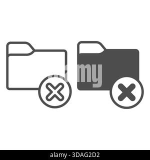 Document folder ban line and solid icon, case concept. Vector graphics. Folder with close button, forbidden item sign on white background, outline sty Stock Vector