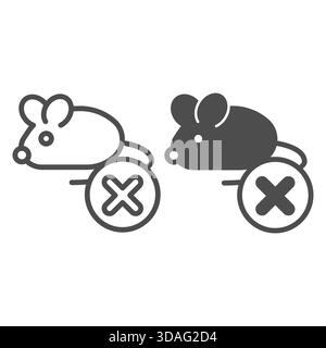 Laboratory mouse ban line and solid icon, pest concept. Vector graphics. Rat with close button, forbidden item sign on white background, outline style Stock Vector