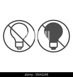 Prohibited light bulb line and solid icon, turn off the light concept. Vector graphics. Lamp ban sign on white background, outline style icon for mobi Stock Vector