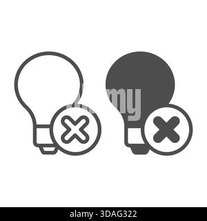 Prohibited light bulb line and solid icon, turn off the light concept. Vector graphics. Lamp ban sign on white background, outline style icon for mobi Stock Vector