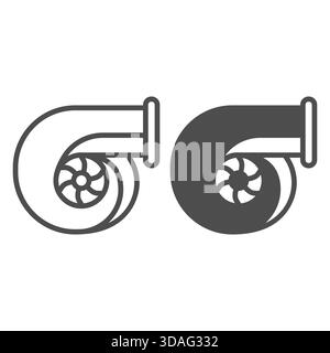 Car air blower with fan line and solid icon, car parts concept. Vector graphics. Turbine sign on white background, outline style icon for mobile or we Stock Vector