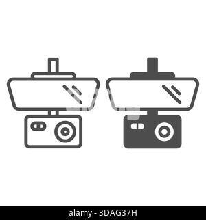 Rearview mirror with video recorder line and solid icon, car parts concept. Vector graphics. Security camera sign on white background, outline style i Stock Vector