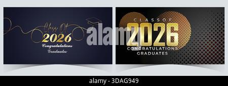 A strong black and gold Class of 2026 banner set featuring metallic 3D typography and dramatic celebratory design Stock Vector