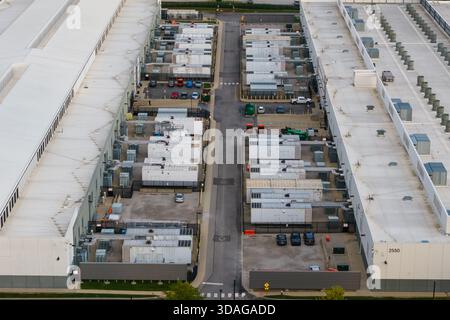 NEW ALBANY, UNITED STATES - November 2, 2025: Aerial view of large Data center complex in Ohio. Stock Photo