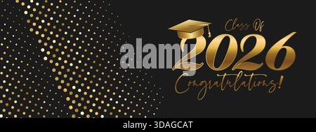 Luxurious Class of 2026 banner featuring elegant gold lettering and soft glowing sparkle accents Stock Vector
