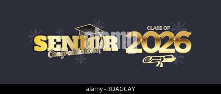 Vibrant Senior 2026 graduation banner featuring bold text, energetic style and bright accent graphics Stock Vector