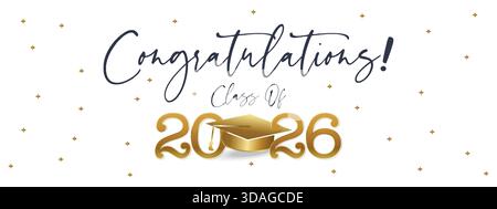 Elegant white-and-gold congratulations banner featuring sparkling confetti and graceful celebratory style Stock Vector