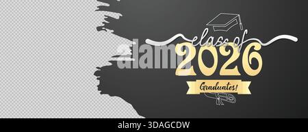 Simple black and gold Class of 2026 graduation banner featuring soft brush texture and clean design Stock Vector