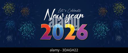 Fireworks Burst Color Happy New Year 2026 Banner Stock Vector