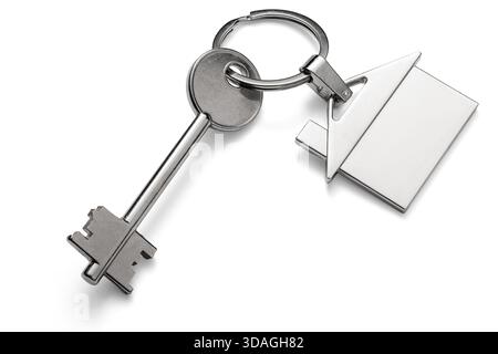 Silver keys with house keychain for home isolated on transparent white background Stock Photo