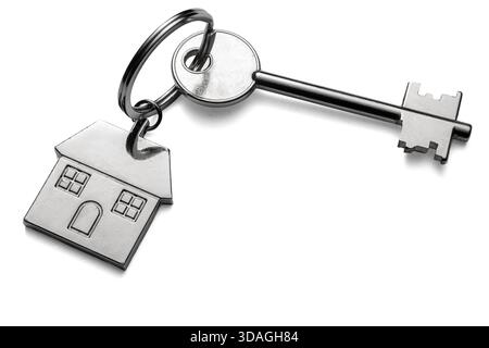 Silver keys with house keychain for home isolated on transparent white background Stock Photo