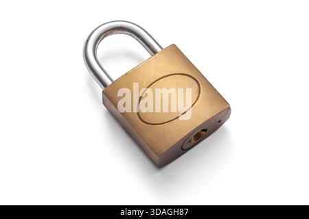 Padlock With Steel Shackle Isolated on white transparent background, Security Lock for Doors, Luggage, and Home Safety Stock Photo