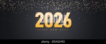 Minimal Gold 2026 Happy New Year Luxury Banner Stock Vector