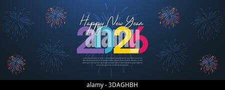 Vibrant 2026 Celebration Banner with Firework Bursts and Rainbow Typography Stock Vector