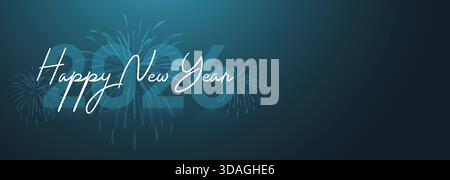 Elegant Script 2026 New Year Greeting Banner on Blue Gradient Background Stock Vector