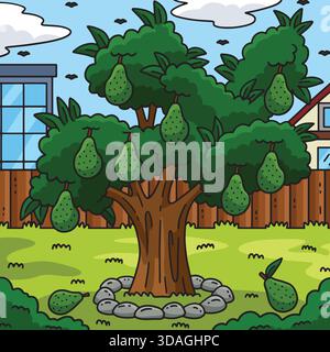 Avocado Tree Fruit Plant Nature Colored Cartoon  Stock Vector