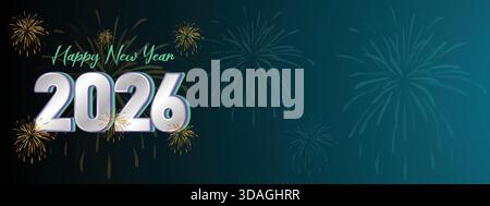 Metallic Gradient 2026 New Year Fireworks Banner Stock Vector